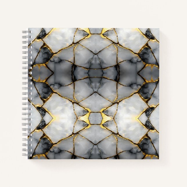 Modern Cracked Gold White & black marble Notebook (Front)