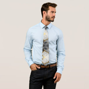 Modern Cracked Gold White & black marble Tie