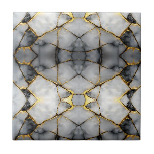Modern Cracked Gold White & black marble Tile