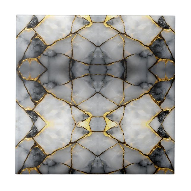 Modern Cracked Gold White & black marble Tile (Front)