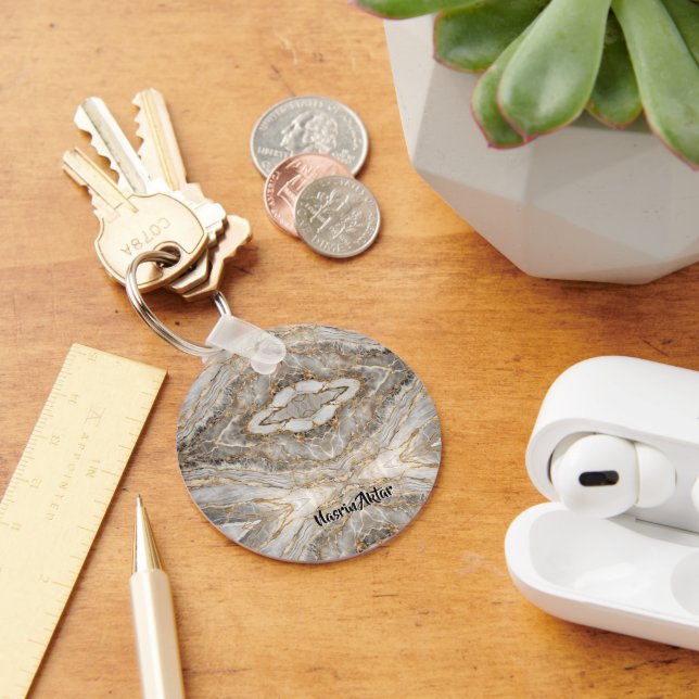 Modern Cracked Gold White marble Key Ring (Desk)