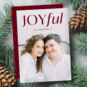 Modern Cranberry Joyful Photo Holiday Card