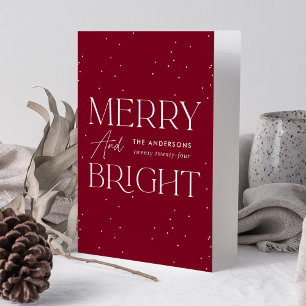 Modern Cranberry Merry and Bright Non-Photo Holiday Card