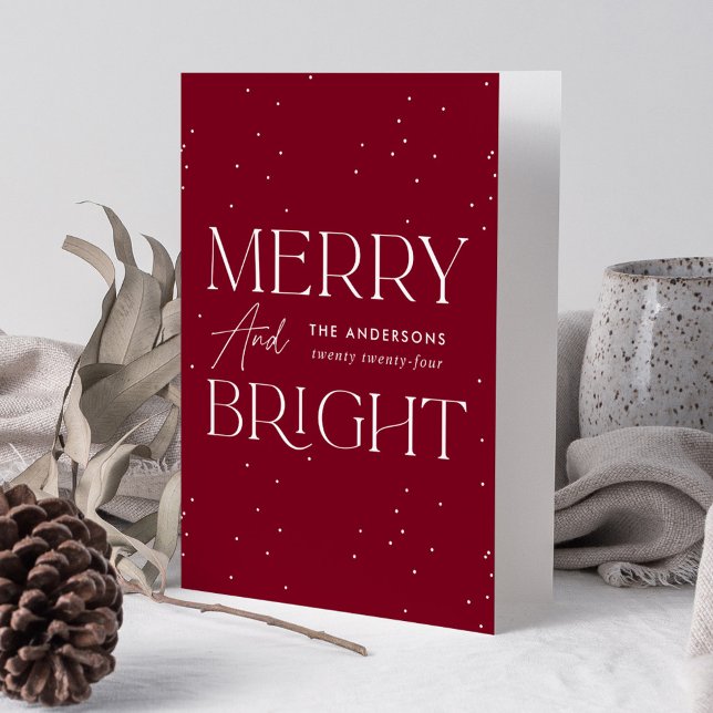 Modern Cranberry Merry and Bright Non-Photo Holiday Card (Creator Uploaded)
