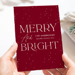 Modern Cranberry Merry and Bright Non-Photo Holiday Card<br><div class="desc">Modern holiday card featuring "Merry and Bright" displayed in white lettering and cranberry background with subtle white dots (snow). Personalise the front of the non-photo holiday card with your family name and the year in white lettering. The card reverses to display your personal message in cranberry lettering or leave it...</div>
