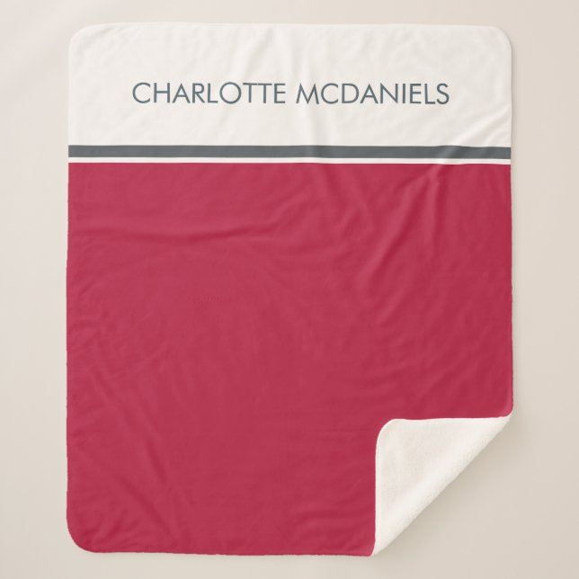 Modern Cranberry Simple Personalised Name    Sherpa Blanket (Front)