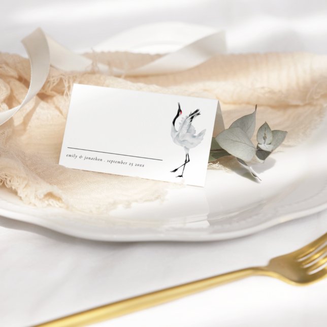 Modern Crane Bird Names Date Wedding  Place Card (Creator Uploaded)