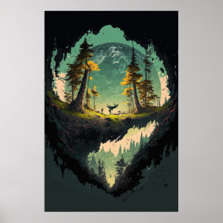 Modern Crater Landscape With Planet Background P Poster