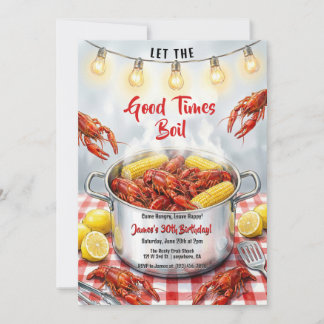 Modern Crawfish Seafood Boil Summer Birthday Party Invitation