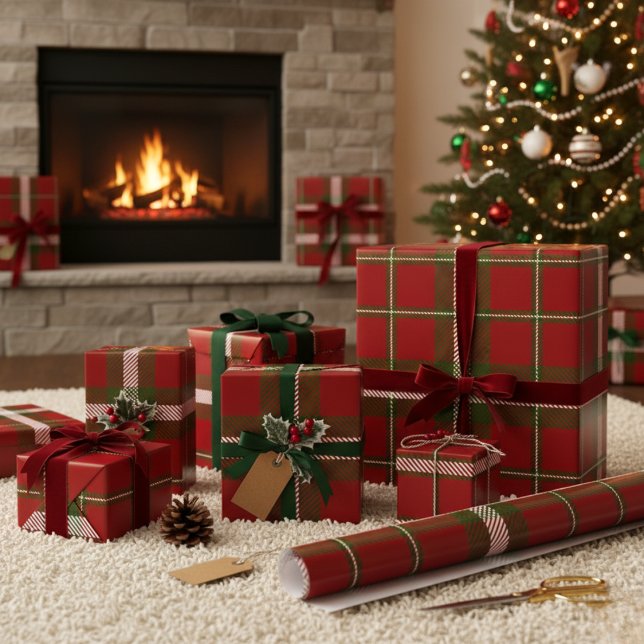 Modern Crawford Tartan Wrapping Paper (Rustic Green Buffalo Plaid Wrapping Paper)