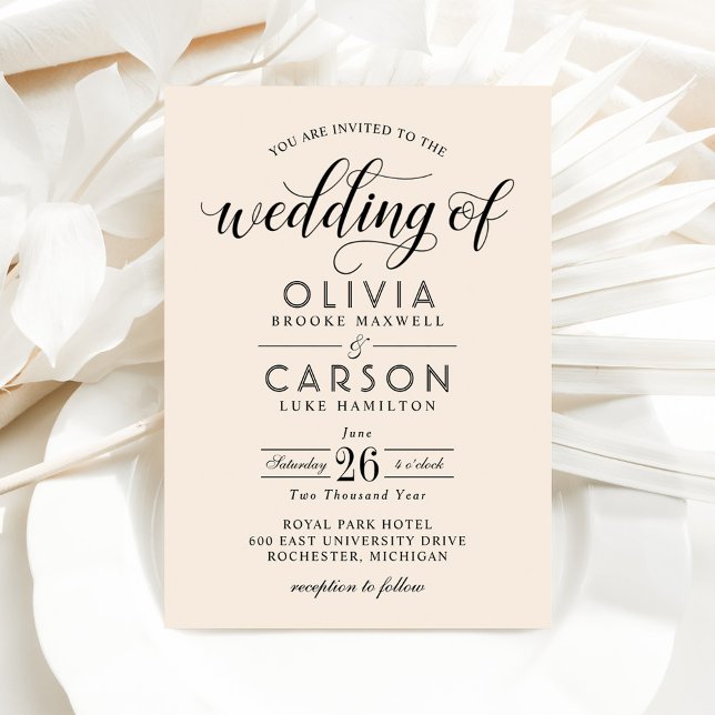 Modern Cream and Black Script Wedding Invitation (Creator Uploaded)