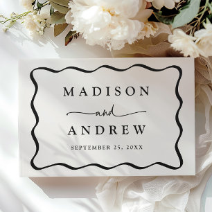 Modern Cream and Black Wavy Frame Photo Wedding Guest Book