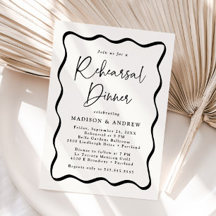 Modern Cream and Black Wavy Frame Rehearsal Dinner Invitation