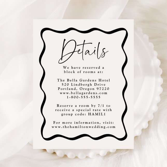 Modern Cream and Black Wavy Frame Wedding Details Enclosure Card (Creator Uploaded)