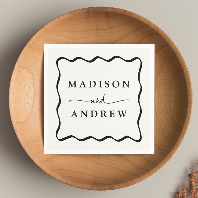 Modern Cream and Black Wavy Frame Wedding Napkin (Creator Uploaded)