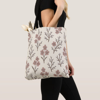 Modern Cream and Dusty Rose Floral Tote Bag