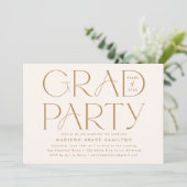 Modern Cream and Gold Typography Graduation Party Invitation (Standing Front)