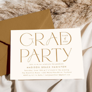 Modern Cream and Gold Typography Graduation Party Invitation