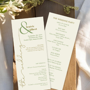 Modern Cream and Green Minimalist Wedding Program