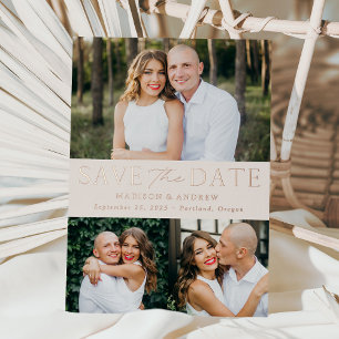 Modern Cream and Rose Gold 3 Photo Save the Date