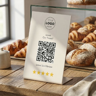 Modern Cream Bakery Review Request QR Code Pedestal Sign