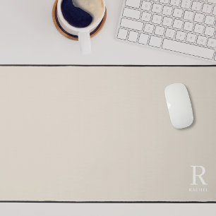 Modern Cream Beige Custom Initial Monogram Desk Mat
