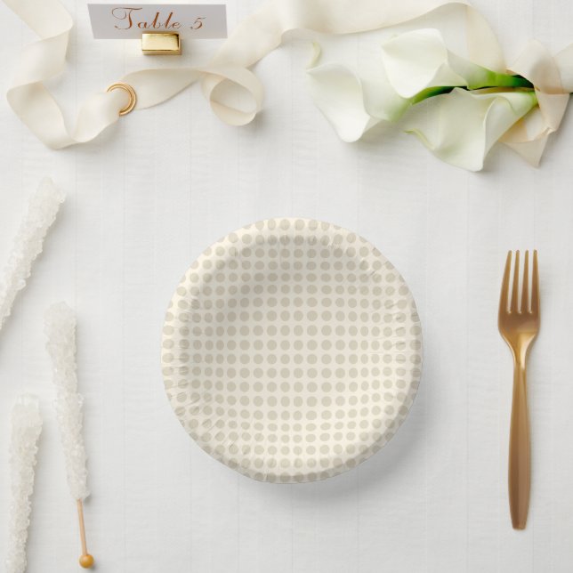 Modern Cream Beige Sleek Minimalist Dot Paper Plate (Wedding)