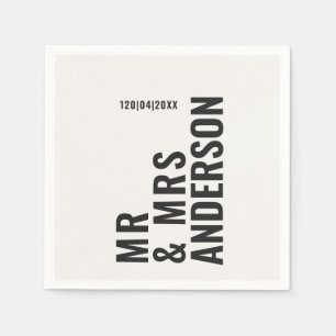 Modern cream black minimal bold simple wedding napkin