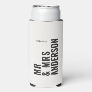 Modern cream black minimal bold simple wedding seltzer can cooler