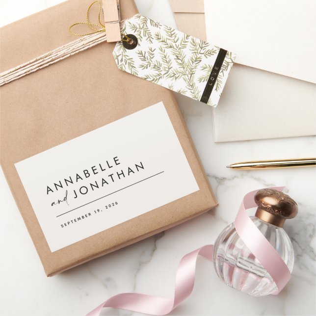 Modern cream black minimal contemporary wedding rectangular sticker (Gifting)