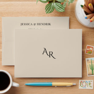 Modern Cream & Black Minimalist Elegant Wedding  Envelope