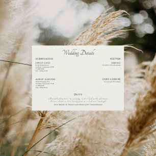 Modern Cream Black Text Wedding Details Invitation