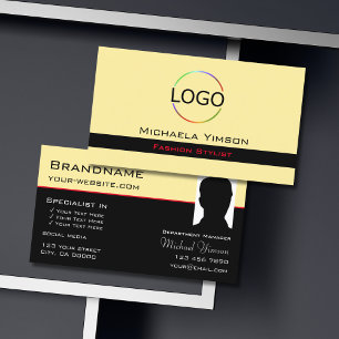 Modern Cream Black with Logo & Photo Professional Business Card