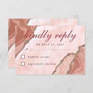 Modern Cream Blush Agate Soft Pink Glitter Gold RSVP Card