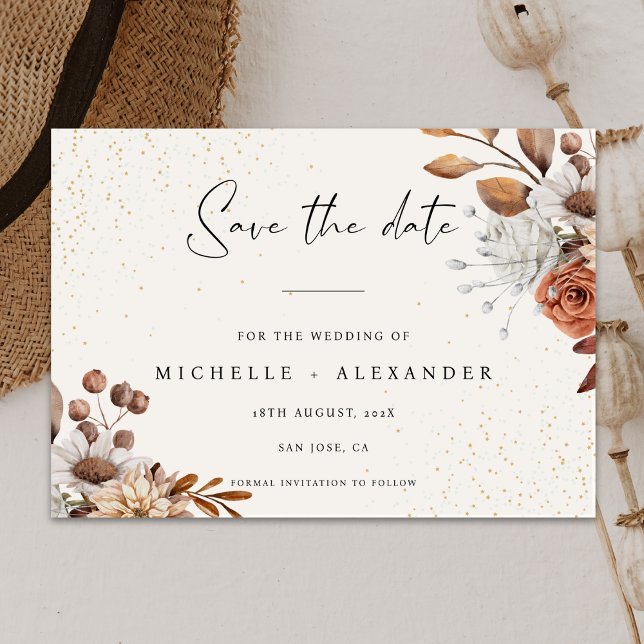 Modern Cream Boho Wedding Save The Date Card (Creator Uploaded)