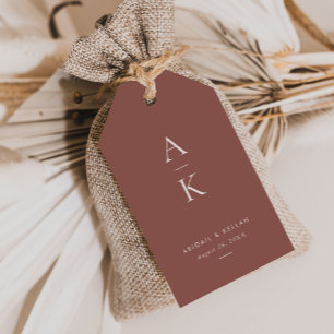 Modern Cream Brown Monogram Earth Tone Wedding Gift Tags