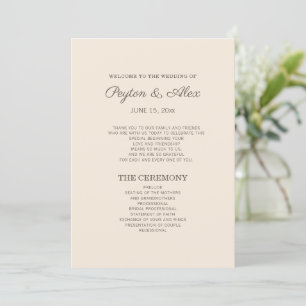 Modern Cream Brown Wedding Program Programme