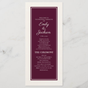 Modern Cream Burgundy Wedding Program Programme