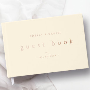 Modern cream coloured wedding names and date real guest book