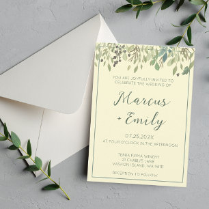 Modern Cream & Eucalyptus Wedding Invitation