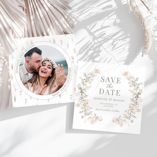 Modern Cream Floral Save The Date Photo Invitation (Creator Uploaded)