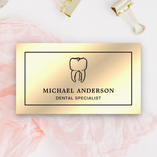 Modern Cream Gold Foil Tooth Dental Clinic Dentist Business Card (Creator Uploaded)