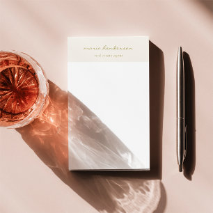 Modern Cream Gold Script Calligraphy Monogram Post-it Notes