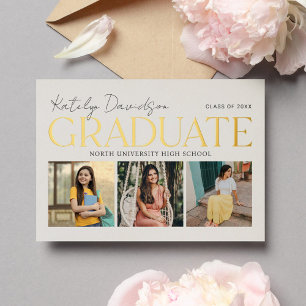 Modern Cream Graduate 3 Photo Graduation Gold