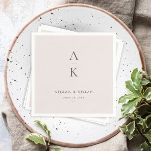 Modern Cream Grey Monogram Earth Tone Wedding Napkin