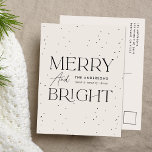 Modern Cream Merry and Bright Non-Photo Holiday Postcard<br><div class="desc">Modern holiday postcard featuring "Merry and Bright" displayed in black lettering and a vanilla-cream background with subtle black dots (snow). Personalise the front of the non-photo holiday postcard with your family name and the year in black lettering. The postcard reverses to display your return address and personal message in black...</div>