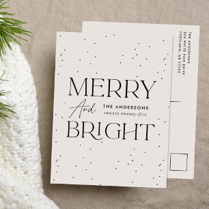 Modern Cream Merry and Bright Non-Photo Holiday Postcard