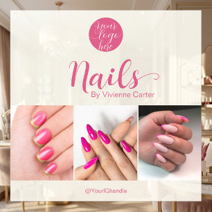Modern Cream Pink Script Logo Photo Nail Salon