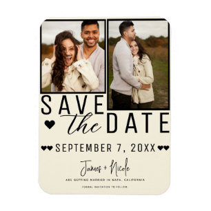 Modern Cream Save the Date 2 Photo Wedding Magnet