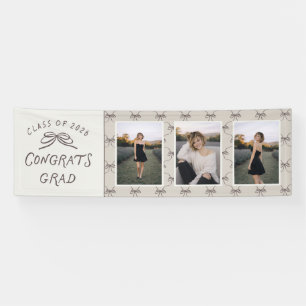 Modern Cream Taupe Bows 3 Photo Graduation Banner